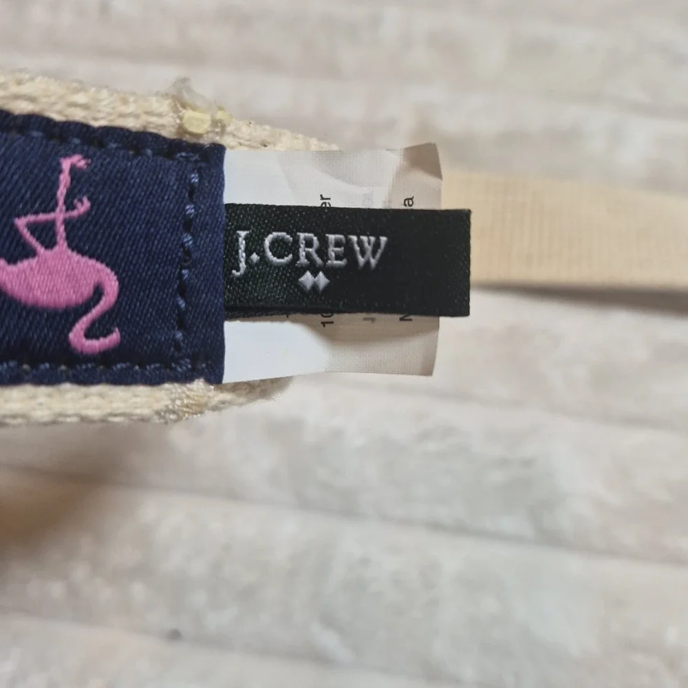 J. Crew Mens Flamingo Navy Blue Pink D-Ring Web Belt Cotton S/M G6095